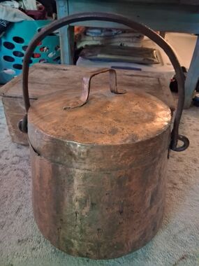 19th Centurty Hand Hammered Copper Hanging Cauldren